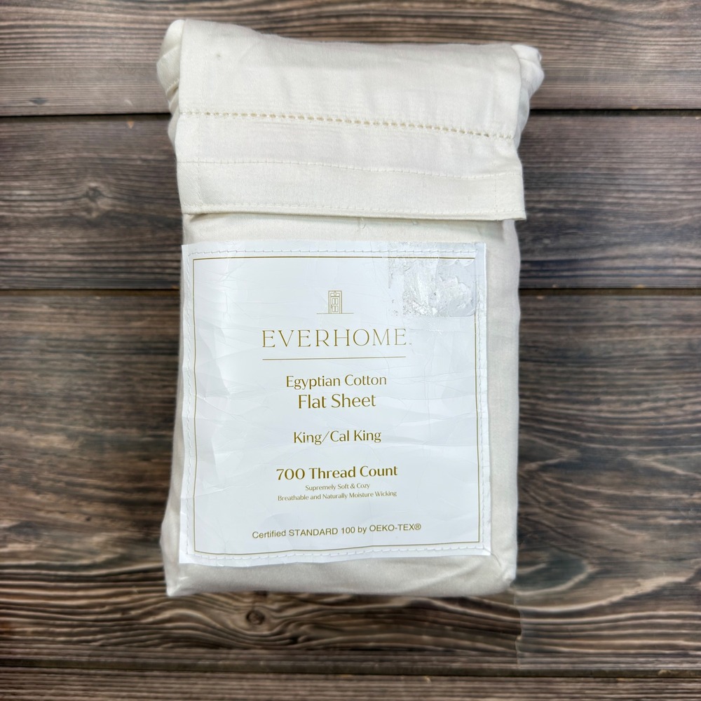 Everhome King/Cal King Flat Sheet Ivory 700TC Egyptian Cotton 116"x101" New